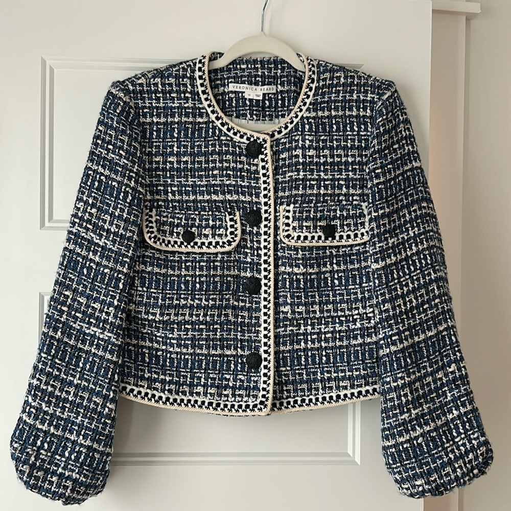 Veronica Beard Tweed Pattern Cropped Jacket